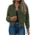 thumbnail image 2 of Otntypg Women Fleece Cropped Jacket Fall Winter Bomber Long Sleeve Faux Sherpa Fuzzy Thick Warm Casual Zip Up Outwear Coat with Pocket Army Green M, 2 of 8