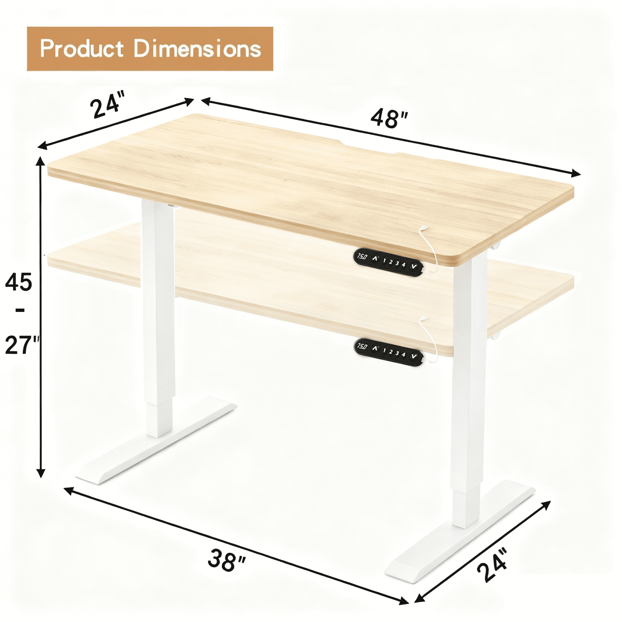 Height Adjustable Standing Desk, 48 inch Single Motor Electric Desk with Memory Preset, 180 lb Load Capacity for Adults & Teens, Home Office