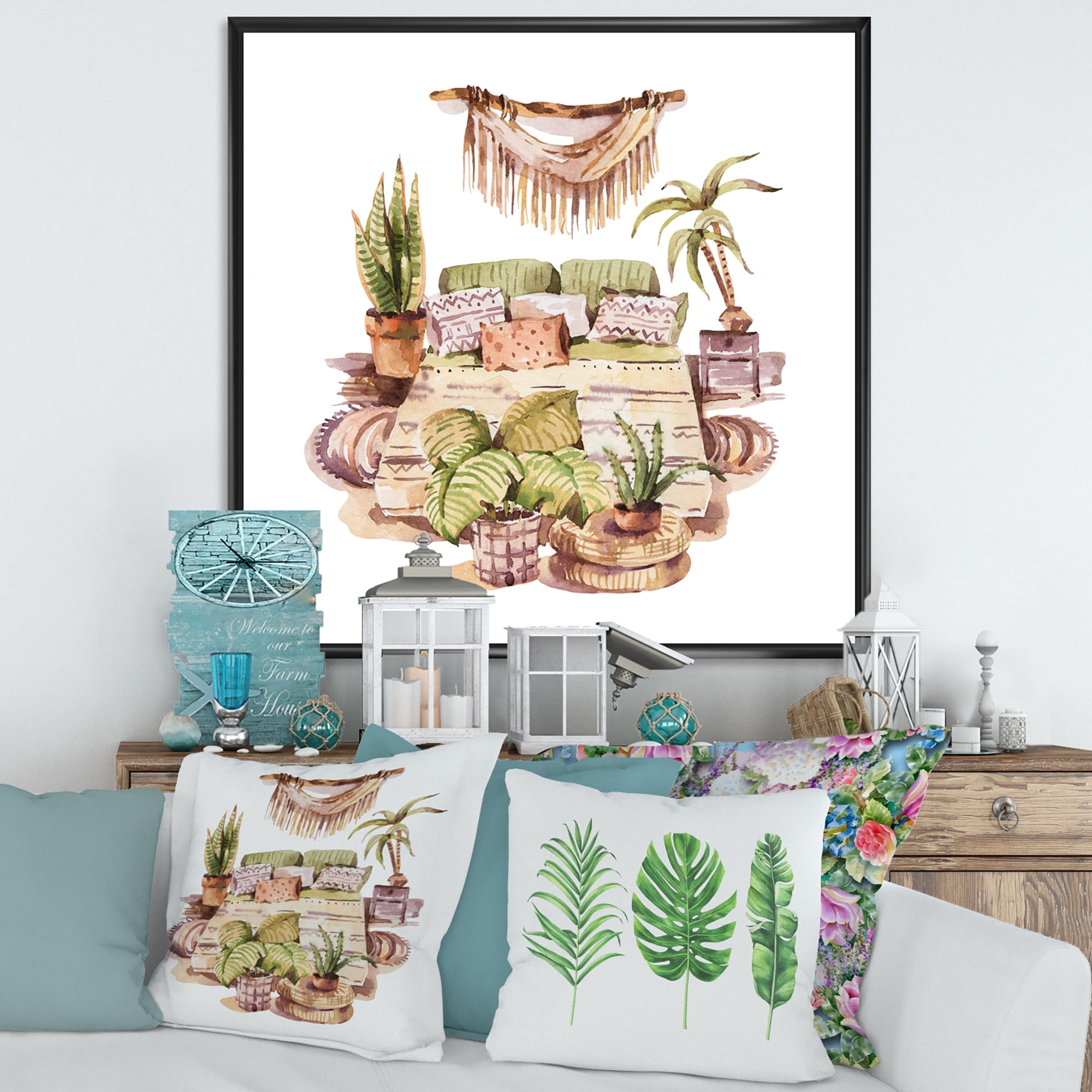 Designart 'Indoor House Plants Urban Jungle in Flowerpots IV' Traditional Framed Canvas Wall Art Print