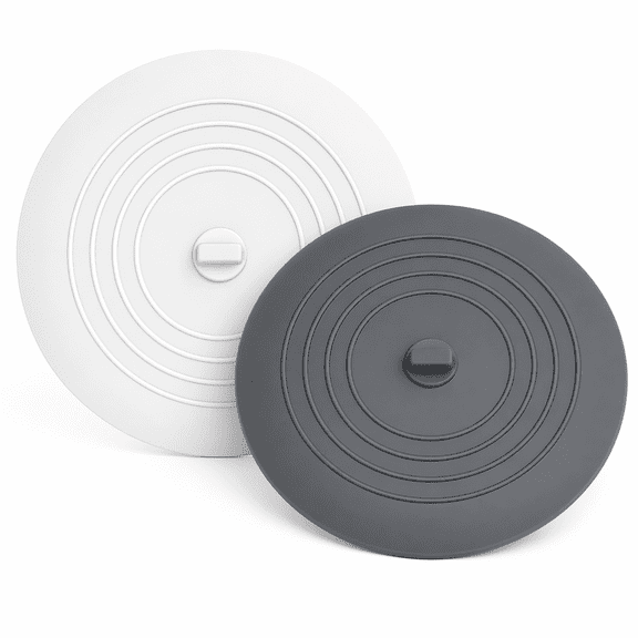 2 Pack 6 Inch Silicone Drain Stopper, Flat Bathtub Tub Stopper, Sink Plug and Shower Drain Cover for Bathroom Sink, Kitchen Sink and Laundry, Gray/White