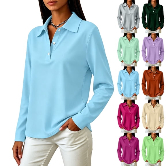 LNZGNM Polo Shirts for Women Long Sleeve Collared Classic Comfortable with Lightweight Top Smart Daily Leisure,Dark Green(M)
