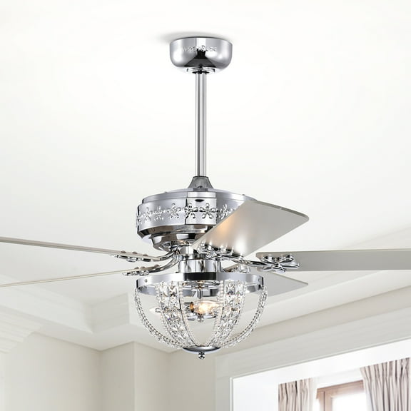 Warehouse of Tiffany AY13Y13CR Santana 52 in. 3-Light Indoor Polished Chrome Finish Ceiling Fan with Light Kit
