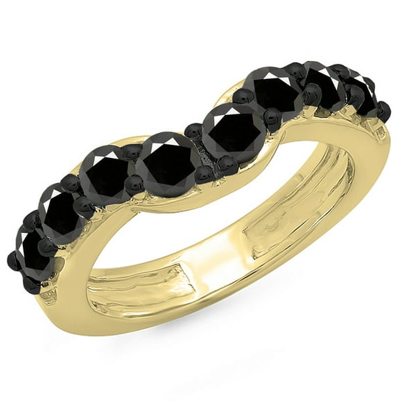 1.00 Carat (ctw) 18K Yellow Gold Round Black Diamond Ladies Anniversary Wedding Band Matching Ring 1 CT