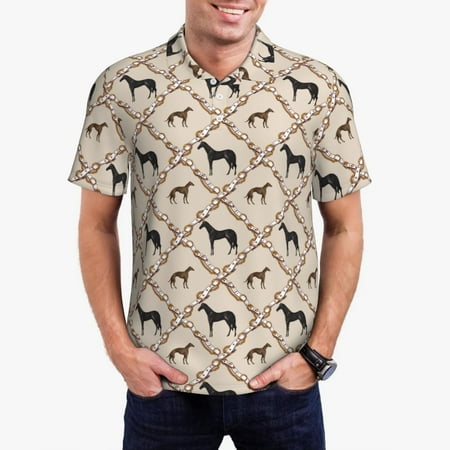 Polo Shirts for Men Cartoon Cool Horse Hunting Dog Casual Mens Short Sleeve Polo Shirts Button Down Classic Golf Polo Shirts