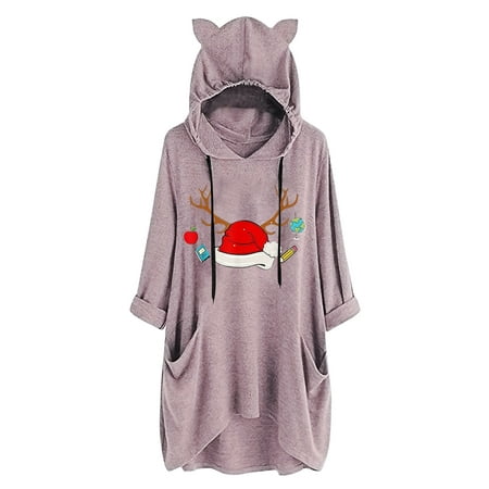 

Bospose Christmas Sweatshirt Women O-Neck Shirt Long Sleeve Crop Top Corset Top Pink Top Womens Hood Top Print Pocket Loose Women Fall Tops Women S Top Xxl