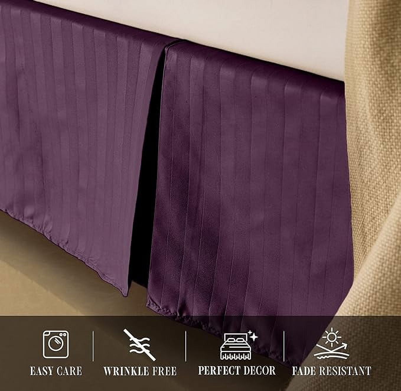Elegant Comfort 1-Piece Striped Bed Skirt, 1500 Thread Count, Stylish Pleated Design, Easy Care, Wrinkle and Stain Resistant , Queen, Purple