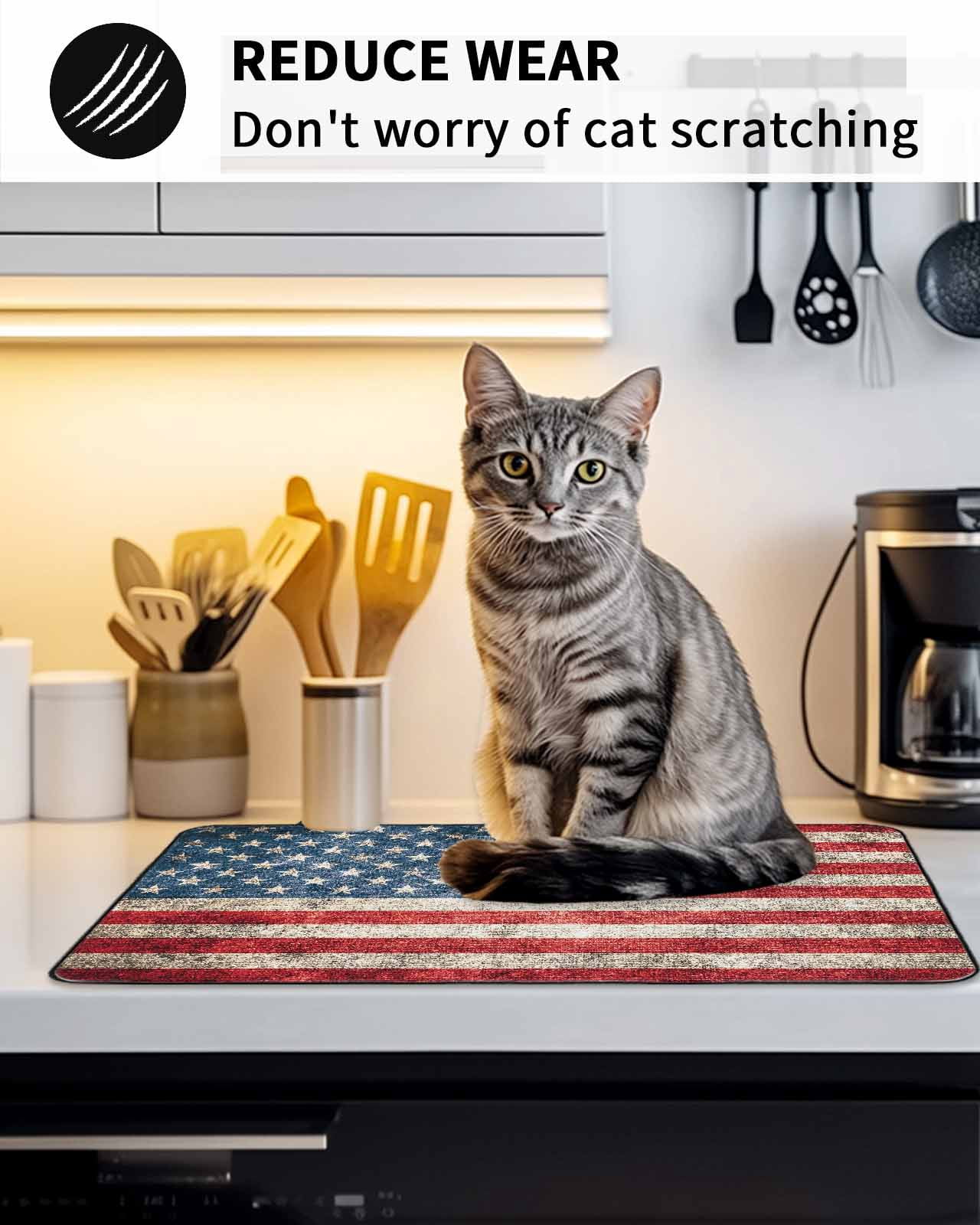 Stove Top Covers for Electric Stove, American Flag Glass Stovetop Cover Protector, Vintage Blue Red USA Flag Induction Cooktop Protector Oven Mat for Kitchen Countertop 24"x21"