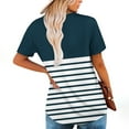 thumbnail image 4 of Scyoekwg Short Sleeve Shirts for Women Crew Neck Pleated Fake Two Piece Blouses Top Loose Shirts Summer Striped Print Comfy Casual Trendy Tshirt Blouses (Navy,XXL), 4 of 7