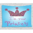 thumbnail image 1 of I am a Princess Tapestry, Romantic Quote Couples in Love Colorful Mosaic Style Crown Tiara, Wall Hanging for Bedroom Living Room Dorm Decor, 60W X 40L Inches, Blue Pink Multicolor, by Ambesonne, 1 of 2