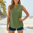 thumbnail image 6 of Linen Tops for Women V Neck Sleeveless Tank Top Solid Color Button Up Shirts Curved Hem Blouses Loose Fit Summer T Shirts, 6 of 7