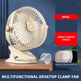 thumbnail image 4 of Ventilador de escritorio mini USB con clip, circulador de aire silencioso portátil de 5 W, 3 velocidades, carga USB-C, para hogar oficina dormitorio, blanco/beige/azul, 4 of 7