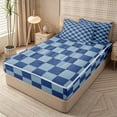 thumbnail image 2 of Homewish Geometric Checkered Zipper Queen Comforter Set with Fitted Sheet and 2 Pillowcases, Timeless Grid Zipper Bedding Set, Navy Blue,Reversible,4 Pieces, 2 of 6