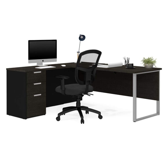 Atlin Designs Modern Wood/Metal L Desk with Metal Leg in Deep Gray/Black