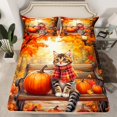 thumbnail image 2 of Manfei Kawaii Kitten Twin Sheet Sets,Hello Fall Twin Fitted Sheet,Autumn Harvest Pumpkin Orange Maples Flat Sheet For Teens,Breathable Home Decor,3-Piece, 2 of 7