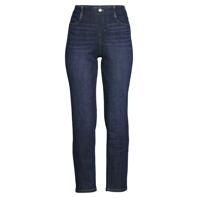 Time and Tru Women's Mid Rise Relaxed Straight Pull On Jeans 