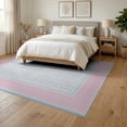 thumbnail image 3 of ODIKA 6'x9' Washable Area Rug Pink Dot Border Whimsical Scattered Polka Motifs Boho Scallop for Dining Room, Under Table, Office Décor, Non-Slip Chair-Friendly, 3 of 7