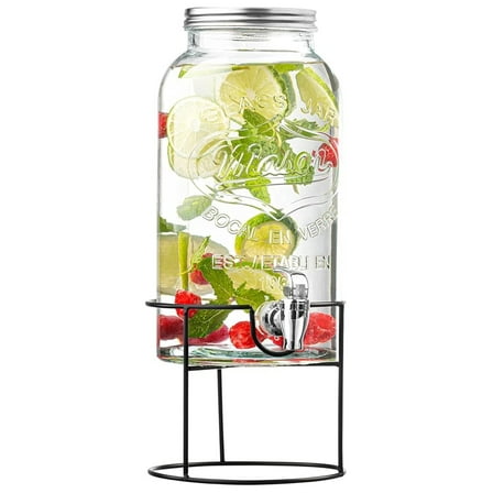 1-Gallon Mason Jar Drink Dispenser with Spigot - Wide Mouth Glass Beverage Server for Parties, Weddings & Home - Leakproof Lid, Ideal for Lemonade, Iced Tea, Sangria
