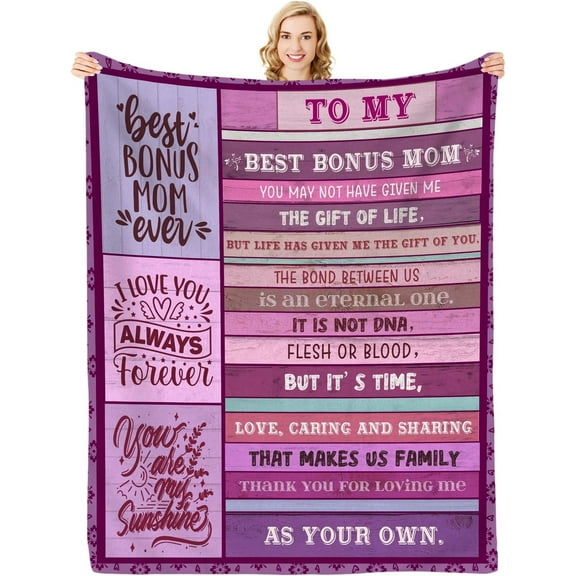 To My Bonus Mom Blanket Gift For Bonus Mom From Bonus Daughter Bouns Son | Birthday Gifts For Bonus Mom, Christmas Mothers Day Bday Presents For Bonus Mom Form Step Daughter Throw Blanket 50" X 60"