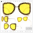 thumbnail image 2 of Womens Large Rhinestone Show Light Rim Trim Metal Rim Butterfly Sunglasses Gold Pink - Yellow, 2 of 8