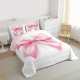 thumbnail image 3 of Manfei Chic Bow Knot Queen Comforter Set, Girls Princess Bedding Sets, Pink White Bedding Comforter Set, Microfiber Bedroom Decor, Reversible 3pcs, 3 of 6