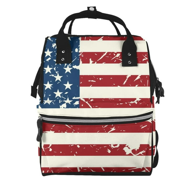 Fotbe Vintage American Flag Mochila Maternidad - Lona de Sarga Impermeable, Mochila de Pañales de Gran Capacidad con Múltiples Bolsillos y Correas Ajustables