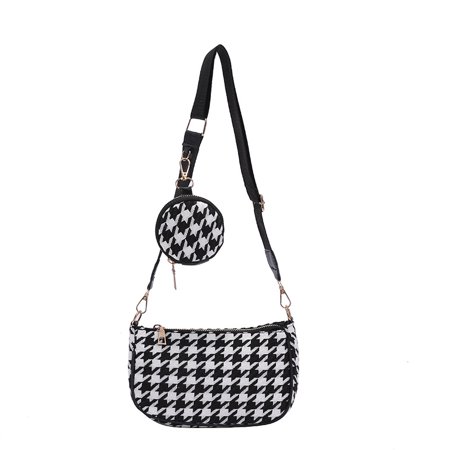 

Female Vintage Plaid Printing Shoulder Bags with Mini Round Purse Pendant Women s Bag Casual Small Crossbody Bags 2pcs Composite Black