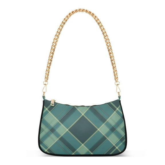 Green Grid StripeWomen Small Shoulder Bag Crossbody Tote Hobo Bags Purse Clutch Handbags with Chain Strap for Women