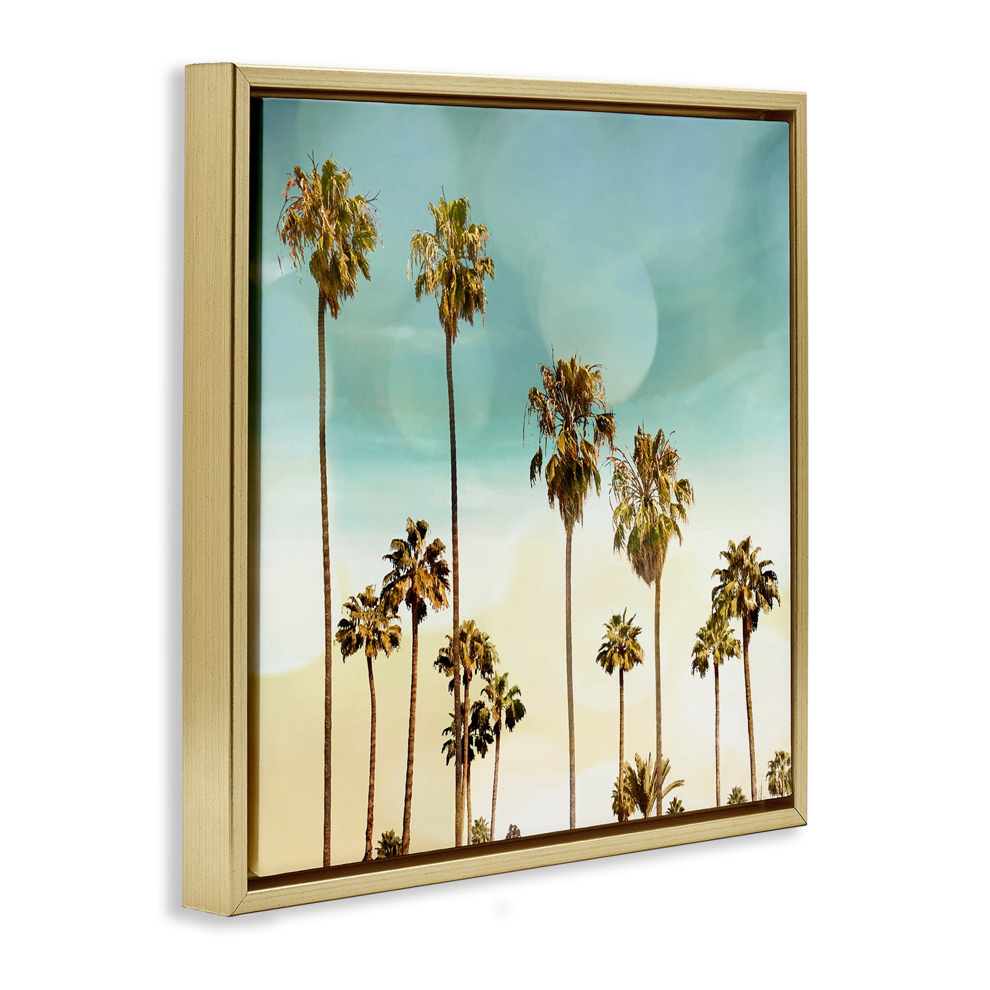 Stupell Industries Palm Tree Beach Sky Nautical & Beach Painting Gold Floater Framed Canvas Art Print Wall Art, 18 x 18