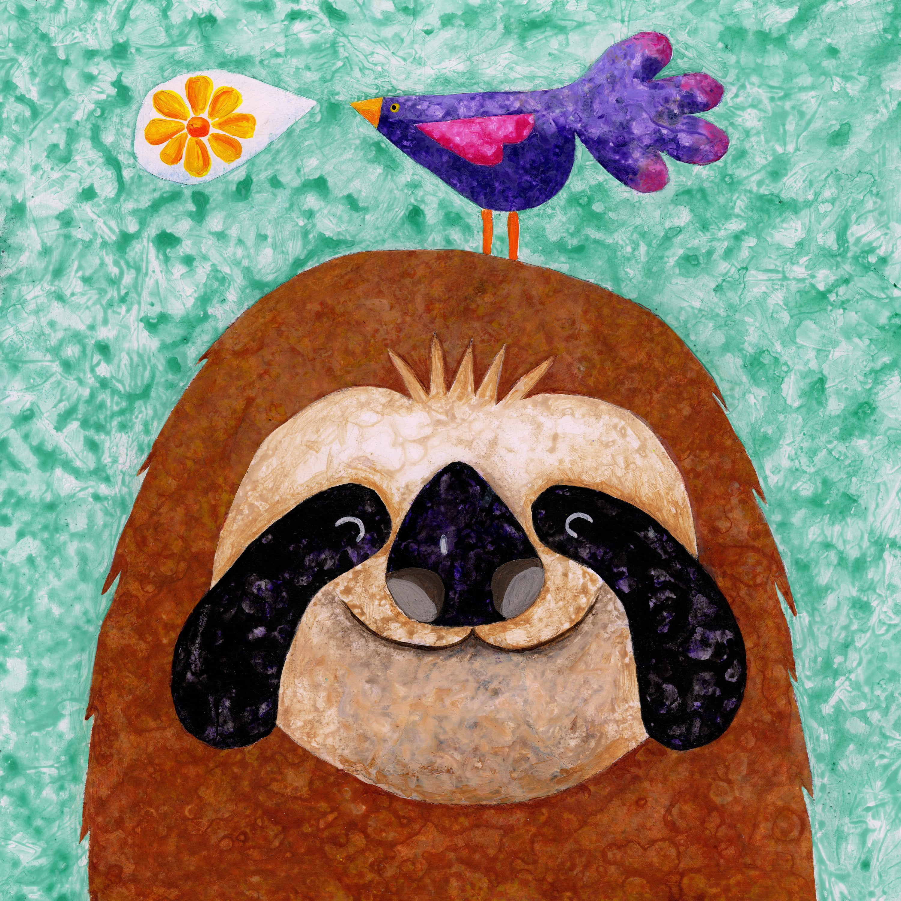 Marmont Hill - "Sloth Happy" by Janet Nelson Painting Print on Wrapped Canvas