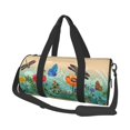 thumbnail image 2 of Xecao Colorful Plants And Insects print Round Travel Duffel Bag is a foldable gym bag with an inner pocket, perfect for travel sports, 2 of 8