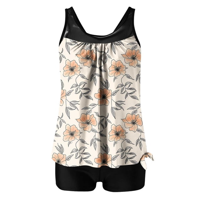 Traje de Baño de Mujer con Pantalones Cortos de Cintura Alta Impreso Traje de Baño de Dos Piezas, Traje de Baño de Torso Largo con Almohadillas Extraíbles Y Correas Ajustables, Set de Ropa de Playa d