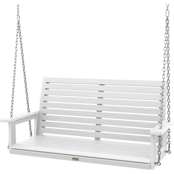 YEFU Porch Swing, 2-Seat Outdoor Swing, Waterproof Hanging Porch Swings Chair, Weather Resistance Patio Swings,for Garden and Backyard,Composite Material,660LBS Weight Capacity,4FT,White