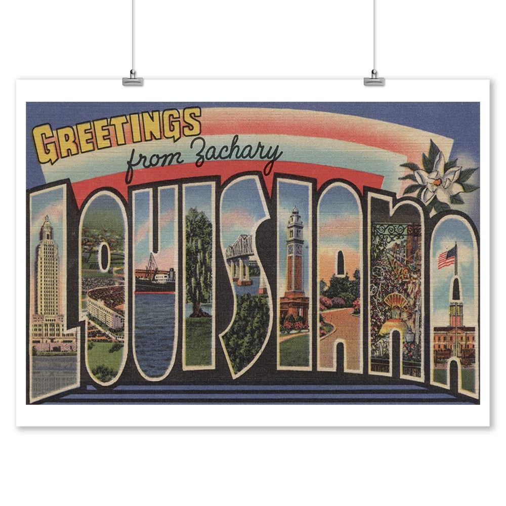 Zachary, Louisiana Greetings from Louisiana Vintage Artwork (9x12