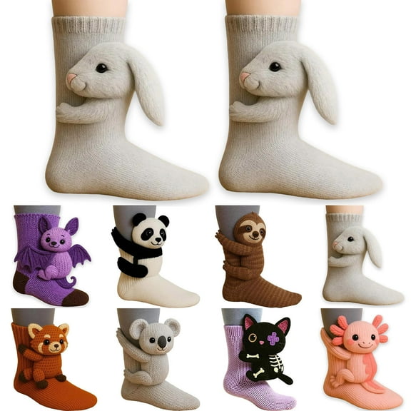 3D Knit Animal Socks, Handcrafted Funny Animals Double-Knitted Cotton Cozy Winter Home Socks,Cute Handmade Cotton Animal-Themed Socks for Winter and Christmas, Novelty Gift