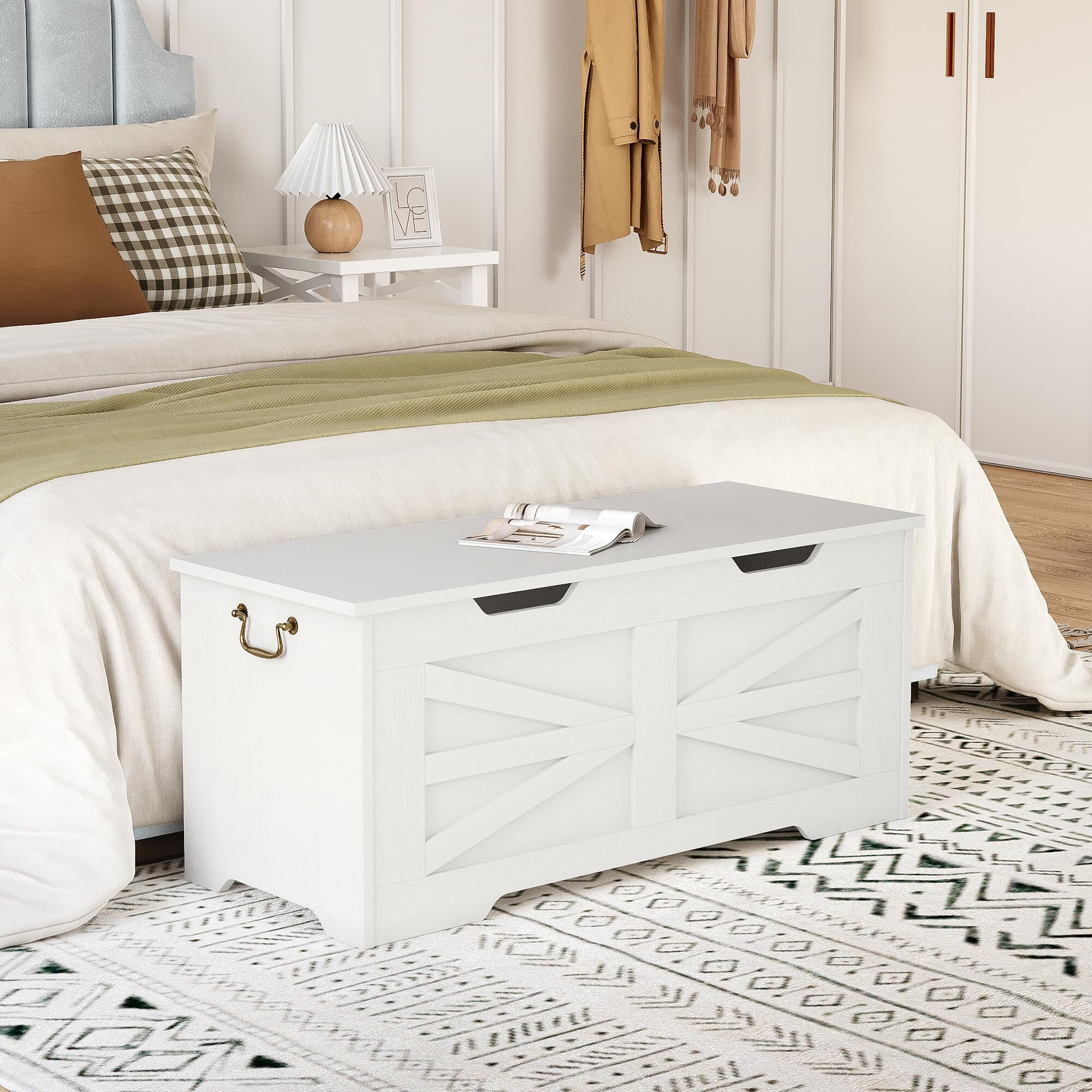 Storage Bench with Safety Hinge, Wood Large Toy Box, Storage Trunk for Entryway, Living Room, Bedroom