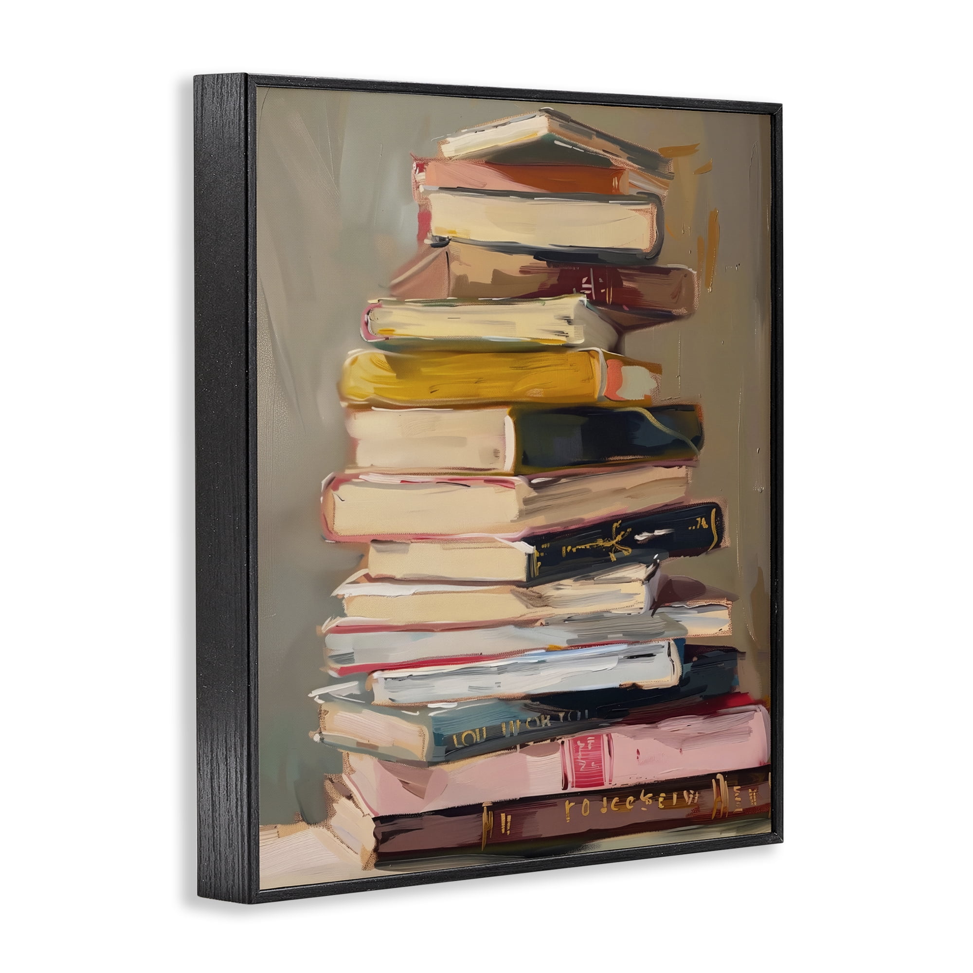 Stupell Industries Well Loved Bookstack Black Framed Giclee Art, design by LSR Design Studio