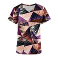 thumbnail image 4 of Veste de Travail pour Femmes, Haut Rétro à Manches Courtes avec Col en V et Poche, Blouse à Imprimé Color Block pour Usage Quotidien Décontracté, 4 of 4
