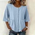 thumbnail image 3 of Tbopshirt Womens Blouses Summer Tops for Women 3/4-length Sleeve Color and Linen Button Fashion Top,Light Blue, 3 of 7
