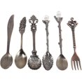 thumbnail image 1 of Juego de cucharillas y tenedores para café, estilo vintage real, de metal, talladas, para leche y café, regalo, 1 of 5