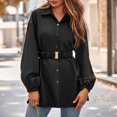 thumbnail image 3 of Camisa Chaqueta con botones para mujer, cómoda blusa, abrigos elegantes con cinturón, chaqueta tipo túnica Ygjytge Negro T S para Mujer, 3 of 6