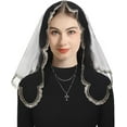 thumbnail image 2 of Bozidol Triangular Church Our Lady Short Veil - Embroidered Our Lady of Fatima Simple Short Triangle Church Wedding Veil, 2 of 5