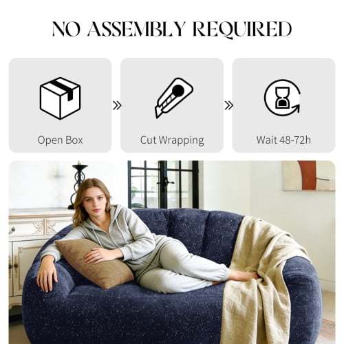 Bear Paw Sofa, Oversized Bean Bag Chair with Armrest, Shiny Silver Thread Faux Fur Plush, Filler Included, Ergonomic Comfy Seating for Living Room, Bedroom & Lounge, Blue