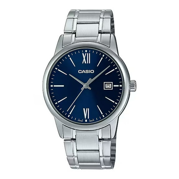 Casio Men’s Silver Stainless Steel Watch with Blue Dial - MTP-V002D-2B3