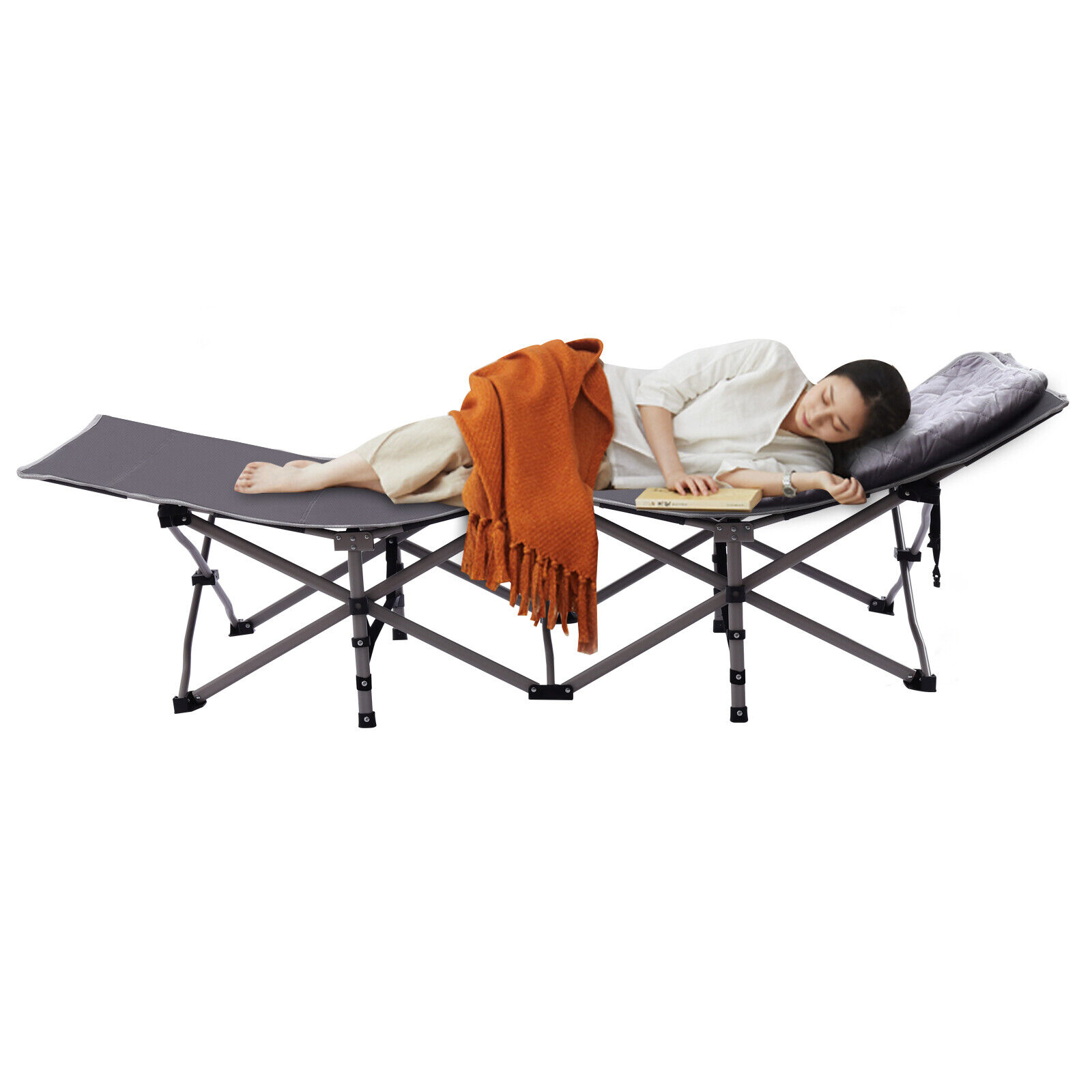 Portable Grey Single Folding Bed with Mattress Camping Camp Travel