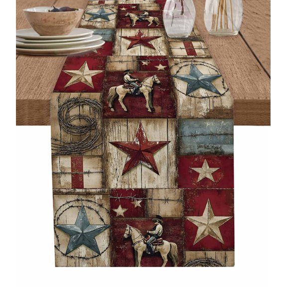 Hokiten Table Runners 48 Inches Long Dress Scarves, Texas Star Vintage Farmhouse Kitchen/Dining Table Runner, Short Coffee Tablerunners, Country Star Western Cowboy 13x48 Inch