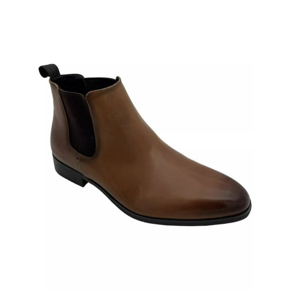CALVIN KLEIN Mens Brown Burnished Heel Pull-Tab Debossed Logo Goring Padded Donto Pointy Toe Block Heel Leather Dress Chelsea Boot 11.5 M