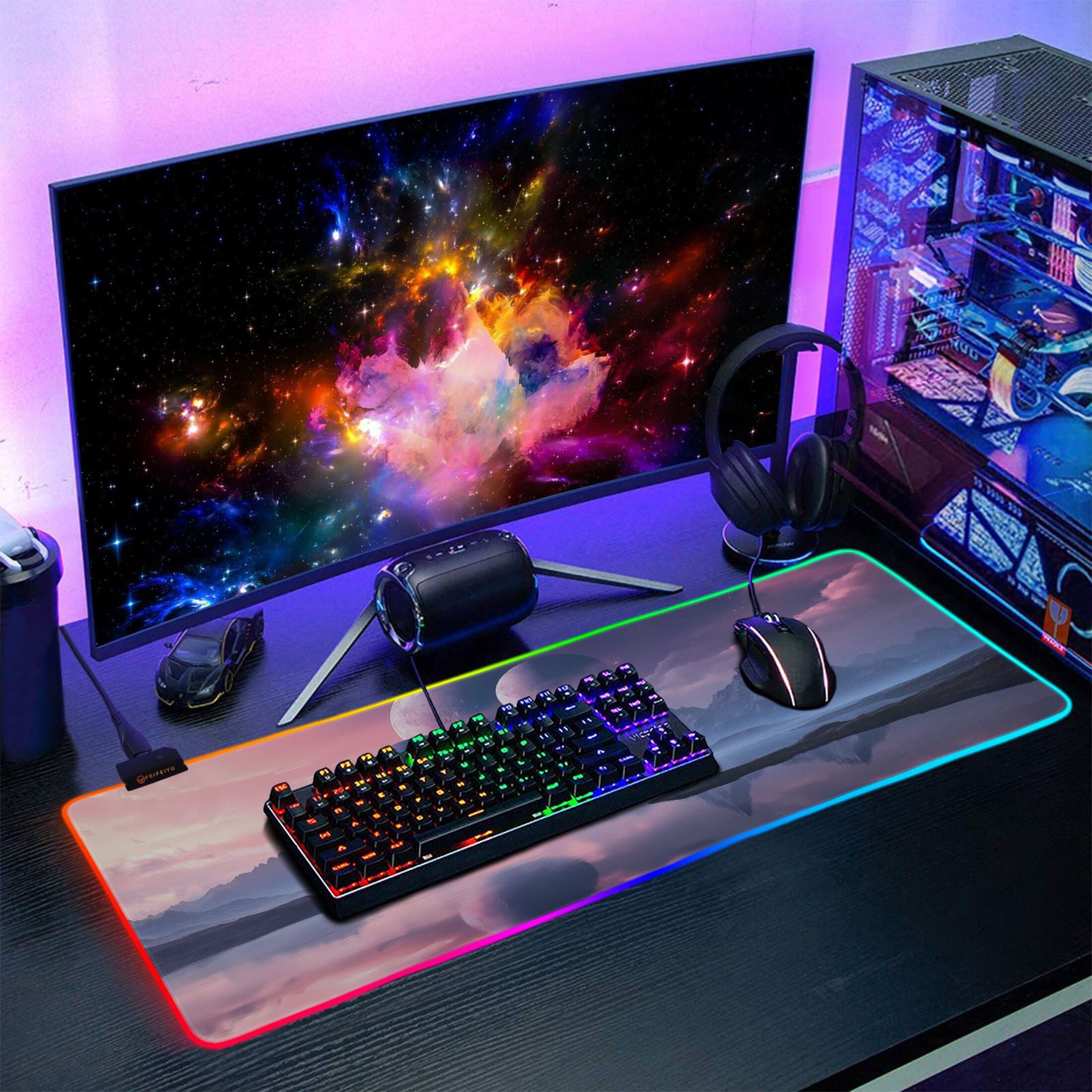Haosy RGB Led Gaming Mouse Pad Non-Slip Large Keyboard Desk Mat 13 Light Modes 31.5x11.8 inch Beautiful Alien Landscape