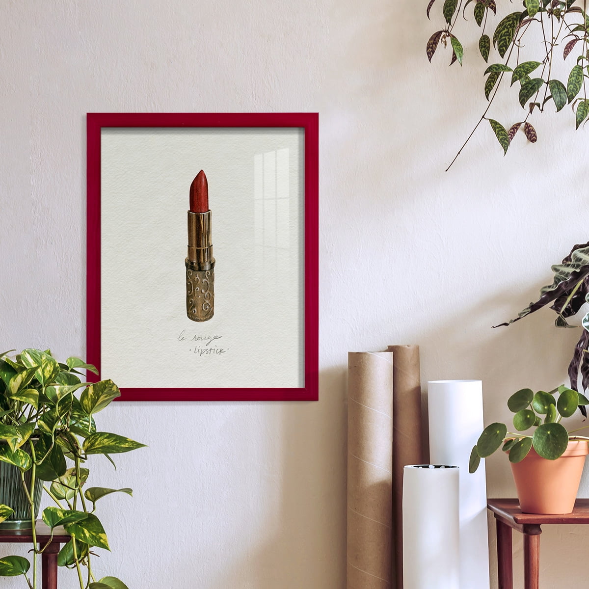 Gilded Toiletries III - Framed Print w/glass - Cherry Red