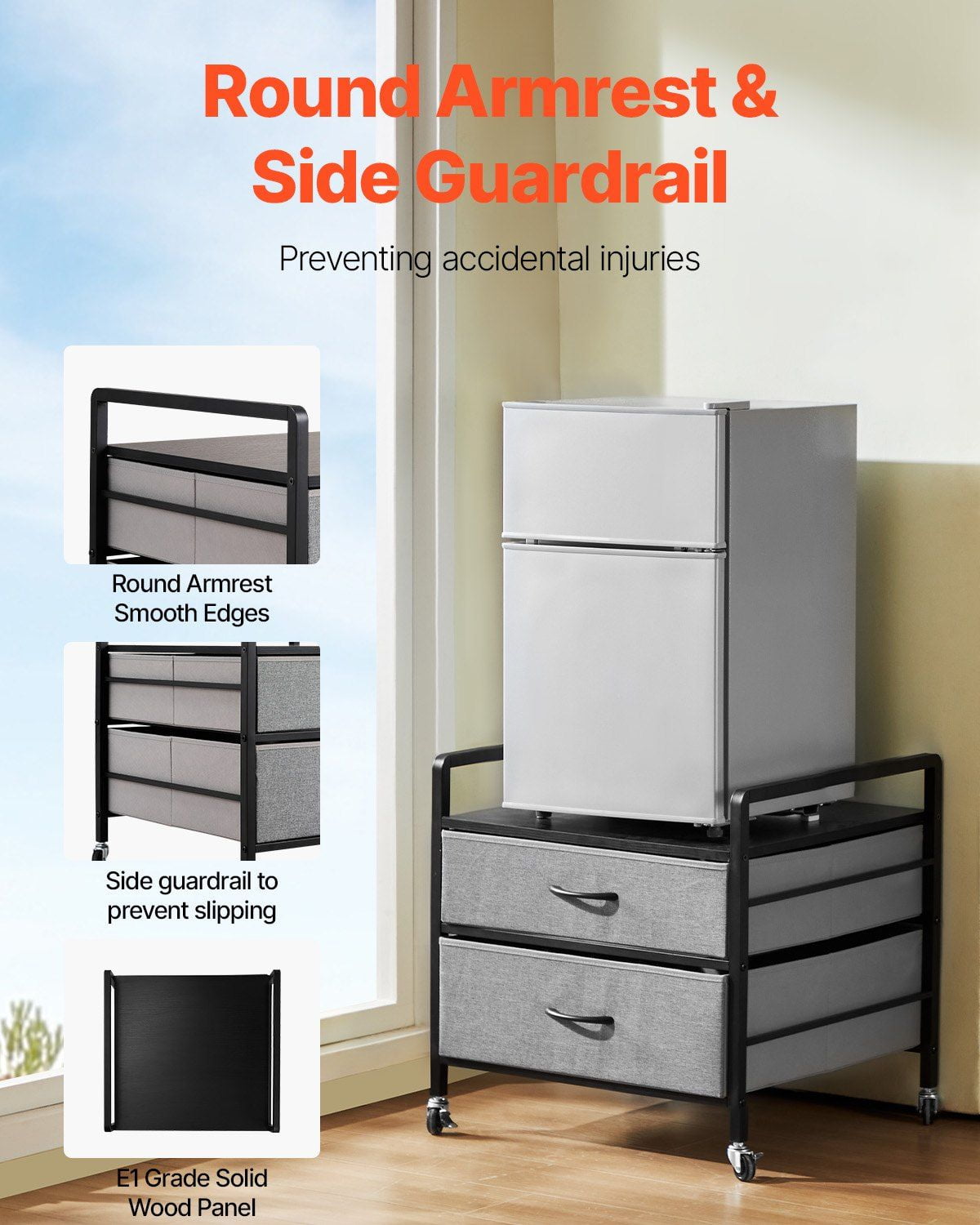 Mini Fridge Stand with Storage 176 lbs Gray Mini Fridge Table 2 Drawers