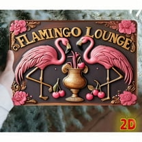 HELLOYOUNG Vintage Flamingo Lounge Metal Sign, Retro 2D Art Wall Decor, Tropical Bar Man Cave Tiki Style Decoration Accent